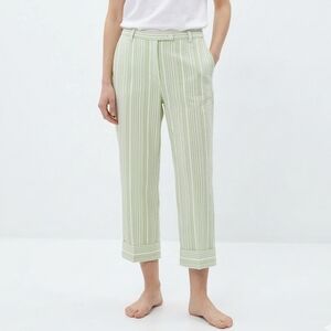 Donna Rae Pants Green Stripes Crop Cuff Casual Summer Straight 12